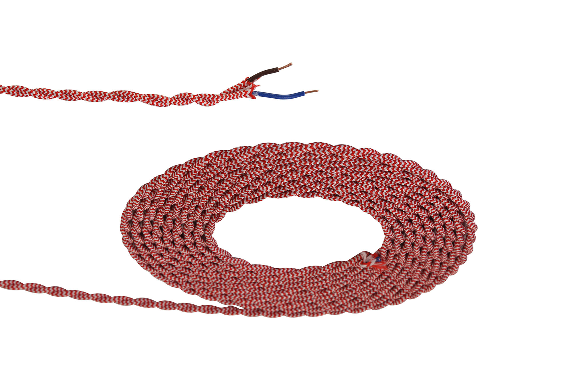 D0543  Cavo 1m Red/White Braided Twisted 2 Core 0.75mm Cable